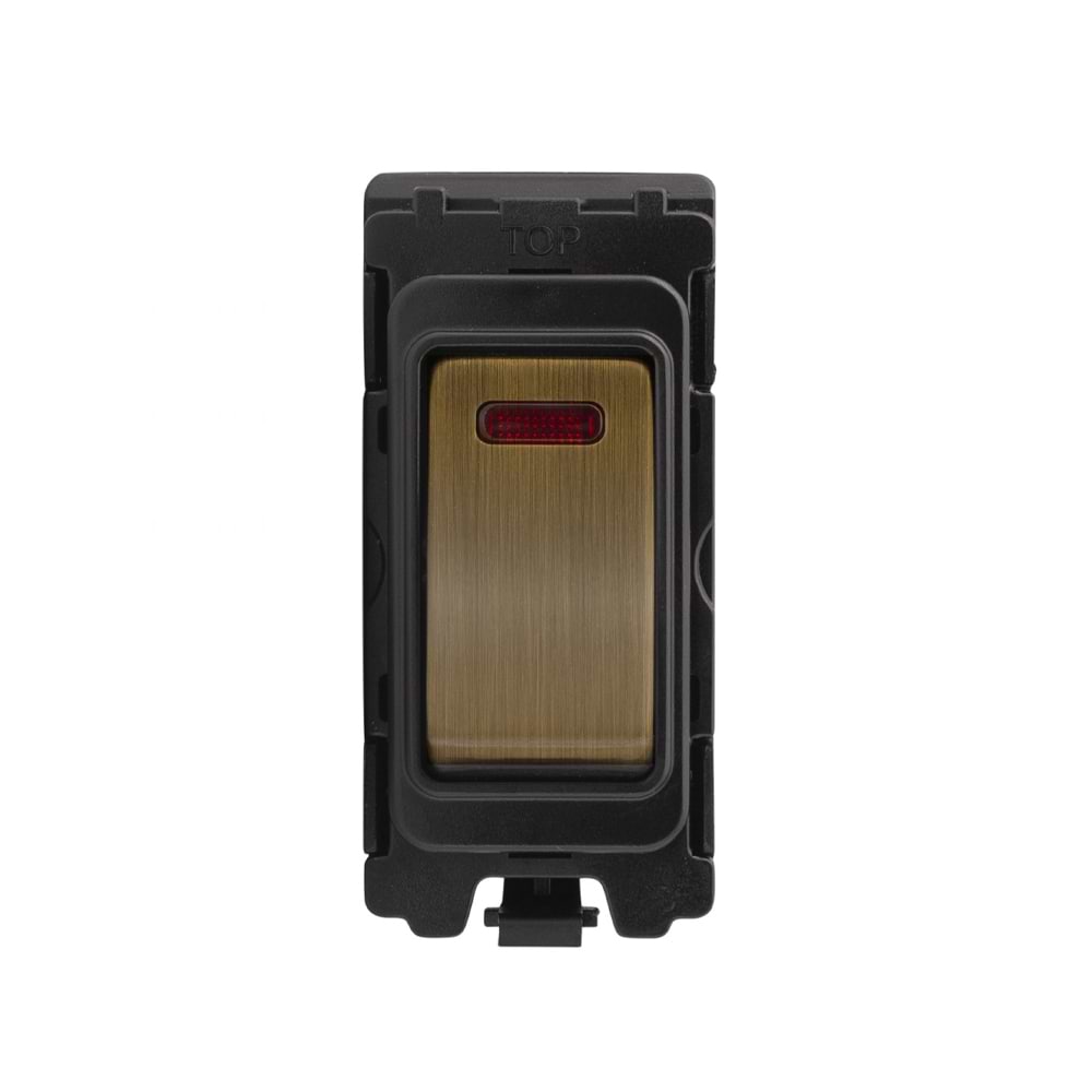 The Charterhouse Collection 20A Double Pole RM-Grid Switch Module with Neon Antique Brass