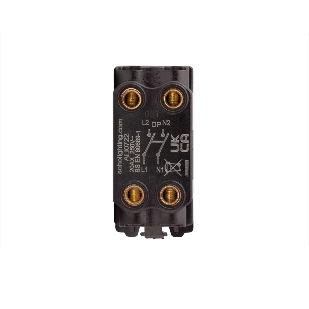 The Savoy Collection Brushed Brass 20A Double Pole RM-Grid Switch Module with Neon