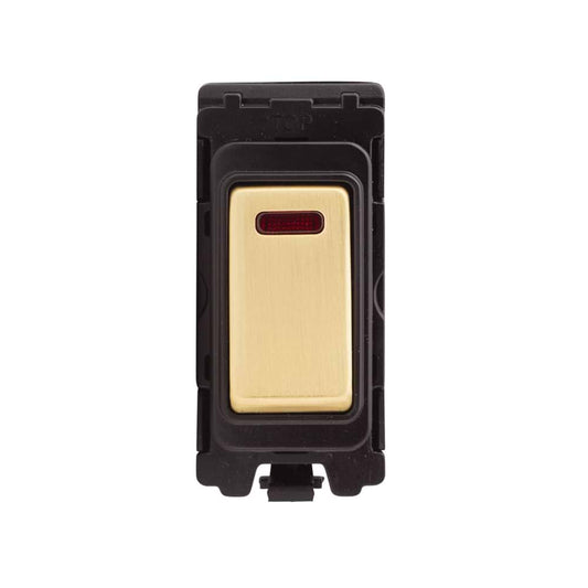 The Savoy Collection Brushed Brass 20A Double Pole RM-Grid Switch Module with Neon