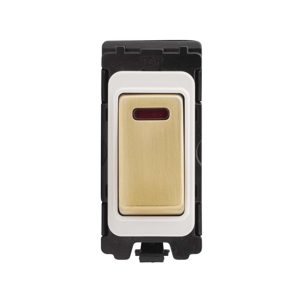 The Savoy Collection Brushed Brass 20A Double Pole RM-Grid Switch Module with Neon