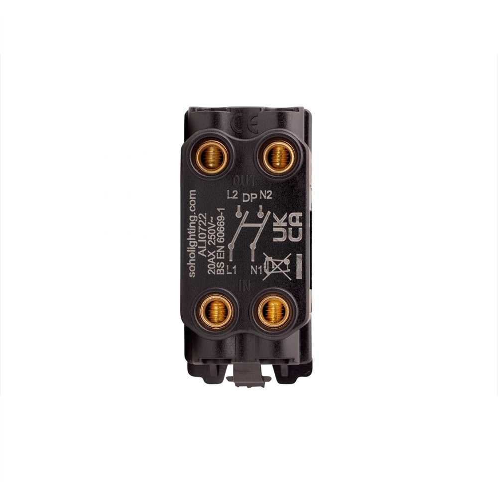 The Camden Collection Matt Black 20A Double Pole RM-Grid Switch Module with Neon