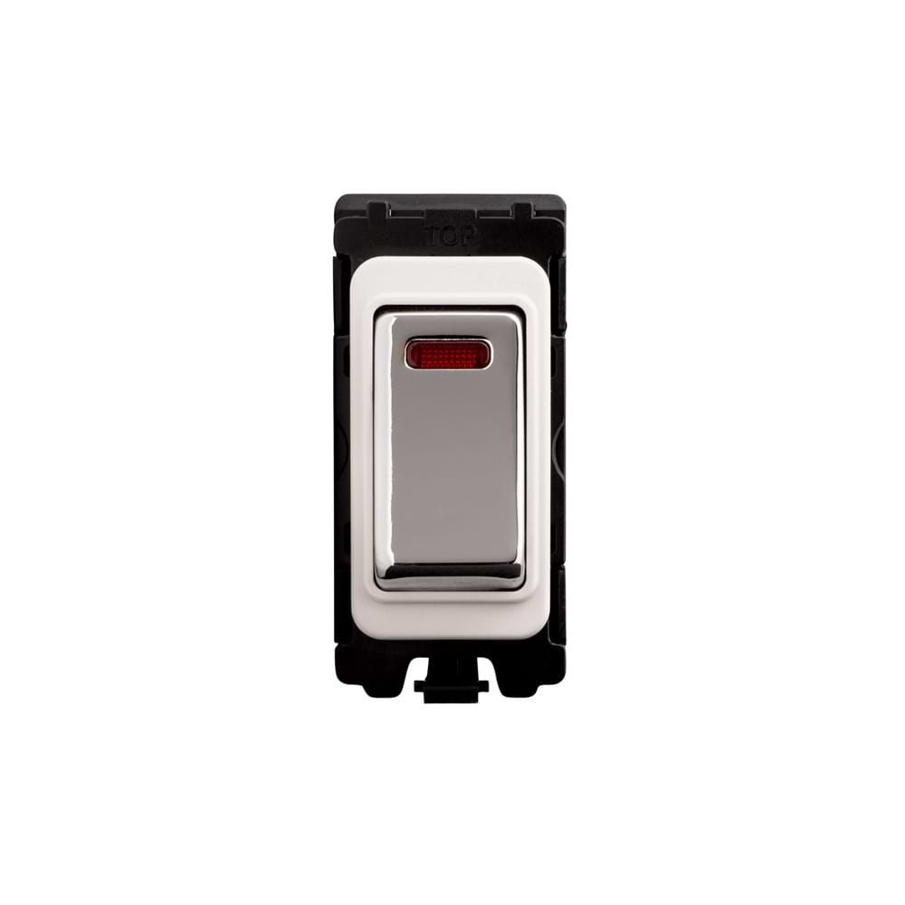 The Finsbury Collection Polished Chrome 20A Double Pole RM-Grid Switch Module with Neon
