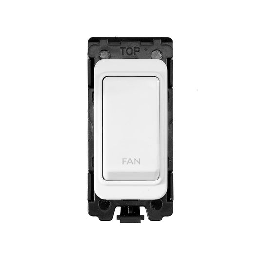 The Eldon Collection White Metal 20A Double Pole 'Fan' RM-Grid Switch Module