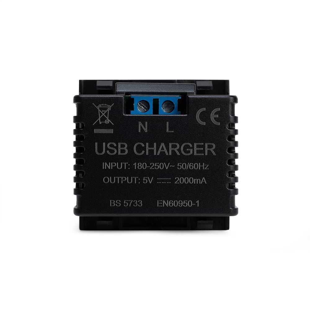 Black USB Charger 2 Gang EM-Euro Module