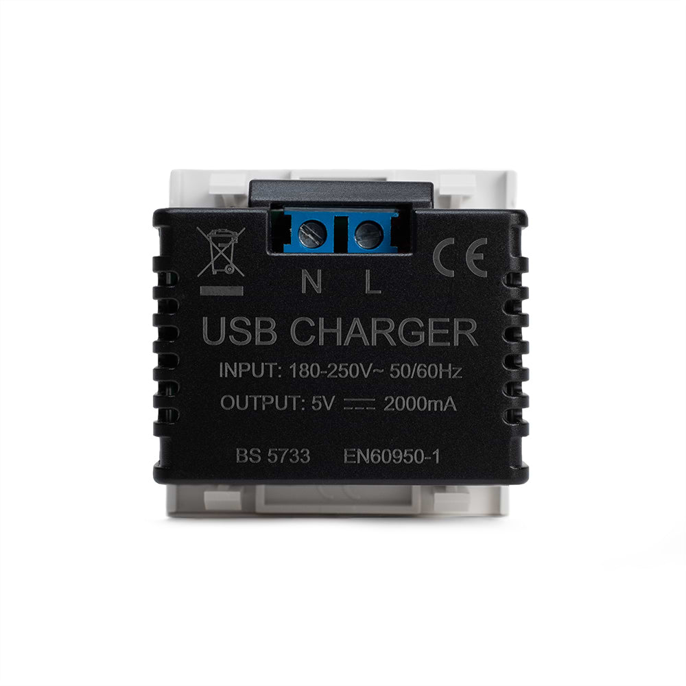 White USB Charger 2 Gang EM-Euro Module