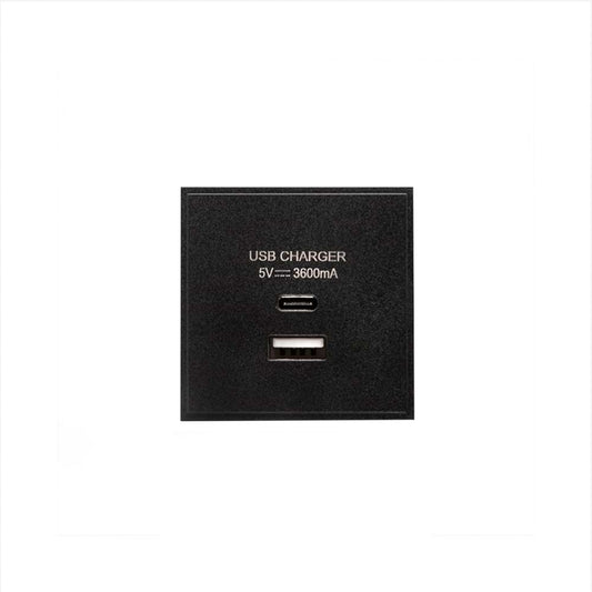 Soho Lighting Black Dual USB A+C Charger Euromodule 3.6A 50mmx 50mm