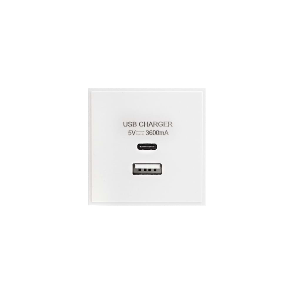 Soho Lighting Silk White Dual USB A+C Charger Euromodule 3.6A 50mmx 50mm