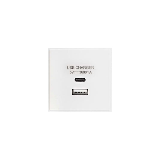 Soho Lighting Silk White Dual USB A+C Charger Euromodule 3.6A 50mmx 50mm