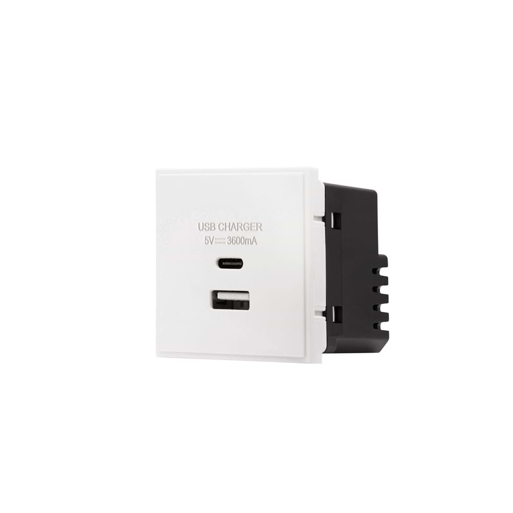 Soho Lighting Silk White Dual USB A+C Charger Euromodule 3.6A 50mmx 50mm