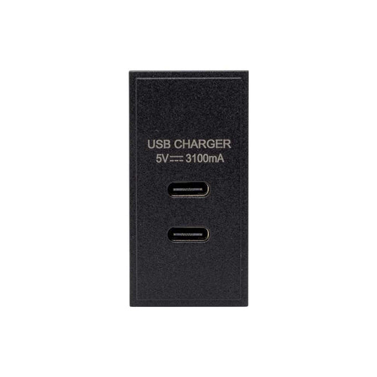Soho Lighting Black Dual Fast Charge USB C+C Charger Euromodule 3.1A 25mmx 50mm