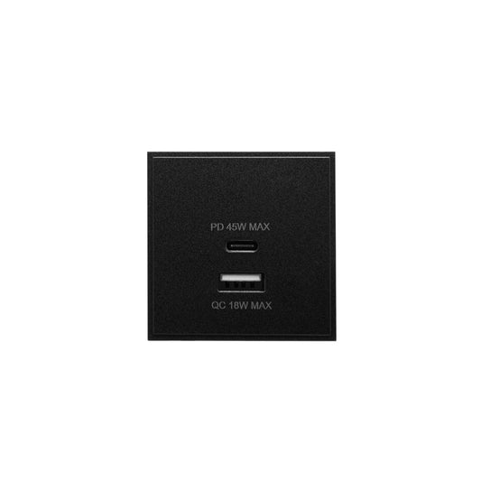 Soho Lighting Black Dual Fast Charge USB A+C Charger Euromodule 45W Max 50mmx 50mm