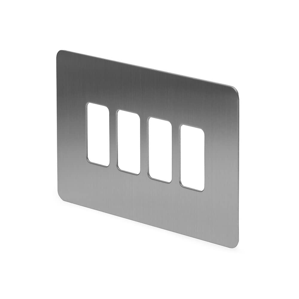 The Lombard Collection Brushed Chrome Flat Plate 4 Gang RM Rectangular Module Grid Switch Plate