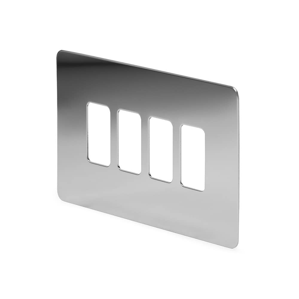 The Finsbury Collection Polished Chrome Flat Plate 4 Gang RM Rectangular Module Grid Switch Plate