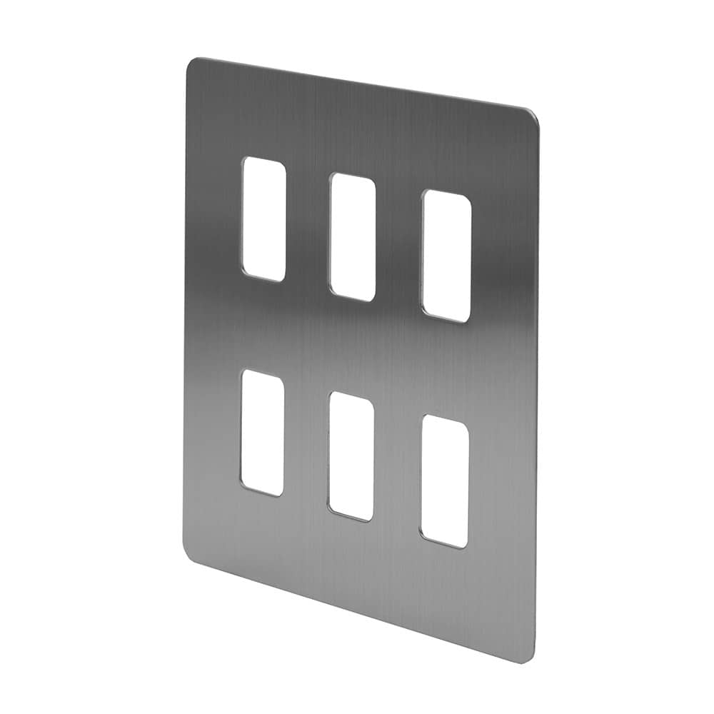 The Lombard Collection Brushed Chrome Flat Plate 6 Gang RM Rectangular Module Grid Switch Plate