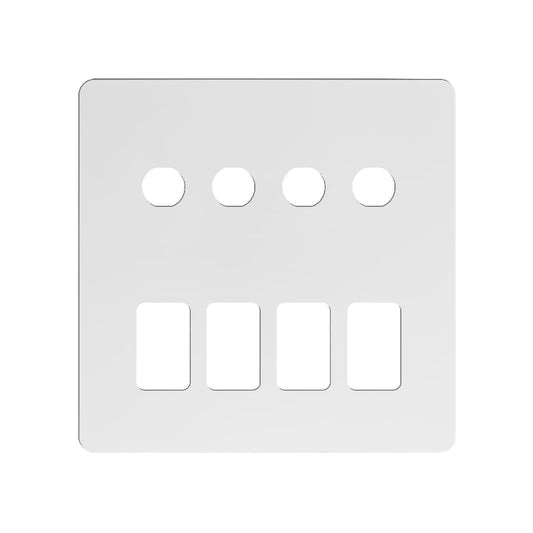 The Eldon Collection White Metal Flat Plate 8 Gang 4RM+4CM Dual Module Grid Switch Plate