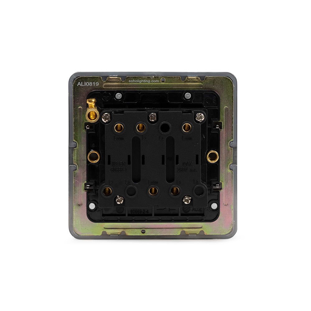 The Connaught Collection Black Nickel Flat Plate 10A 1 Gang 1 Way 3-Pole Extractor Fan Isolator Switch Blk Ins Screwless