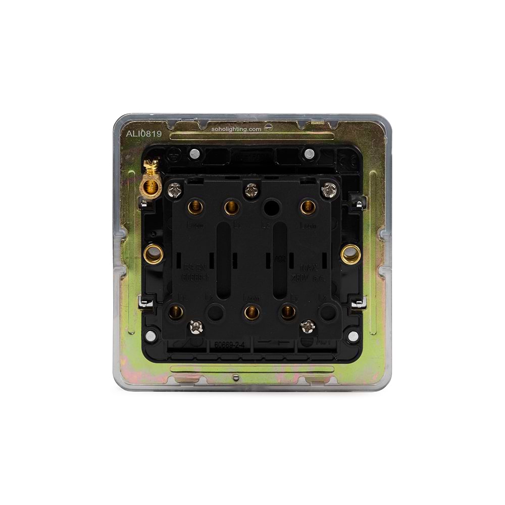 The Finsbury Collection Polished Chrome Flat Plate 10A 1 Gang 1 Way 3-Pole Extractor Fan Isolator Switch Blk Ins Screwless