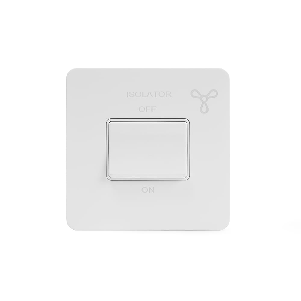 The Eldon Collection White Metal Flat Plate 10A 1 Gang 1 Way 3-Pole Extractor Fan Isolator Switch Wht Ins Screwless