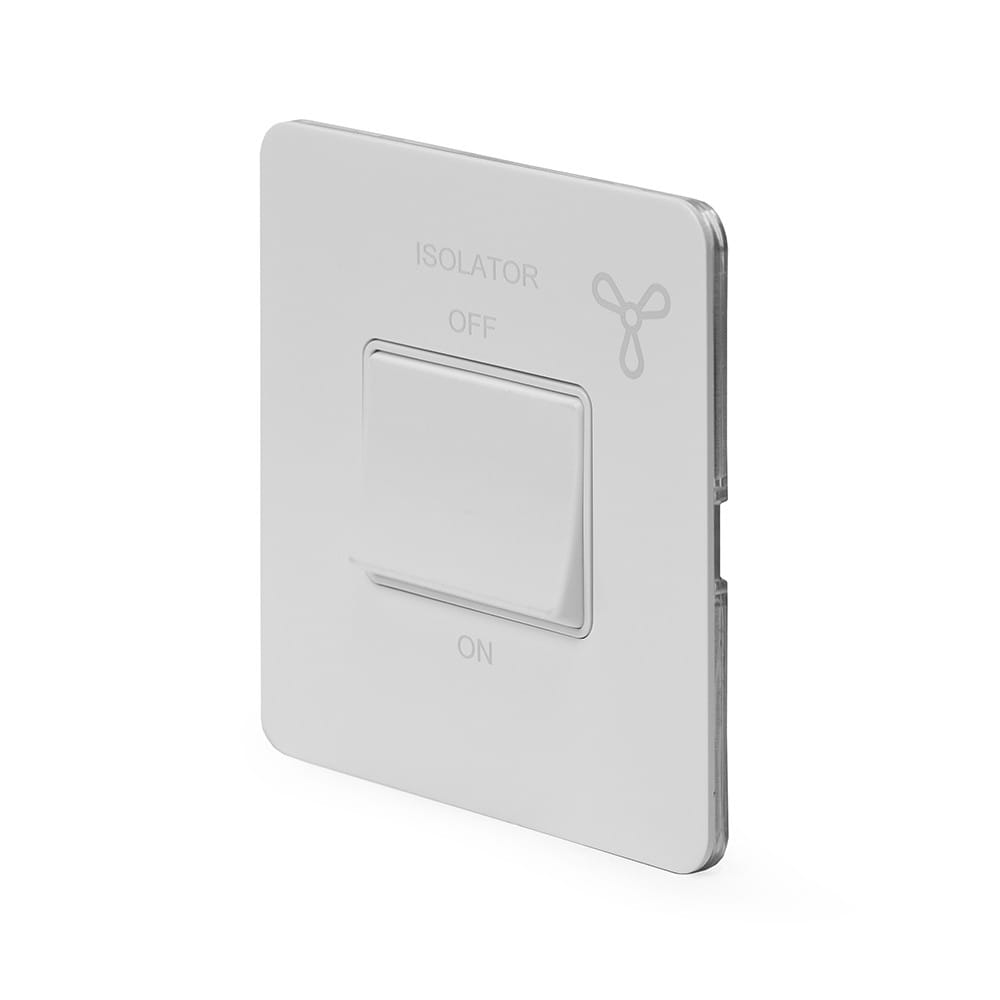 The Eldon Collection White Metal Flat Plate 10A 1 Gang 1 Way 3-Pole Extractor Fan Isolator Switch Wht Ins Screwless