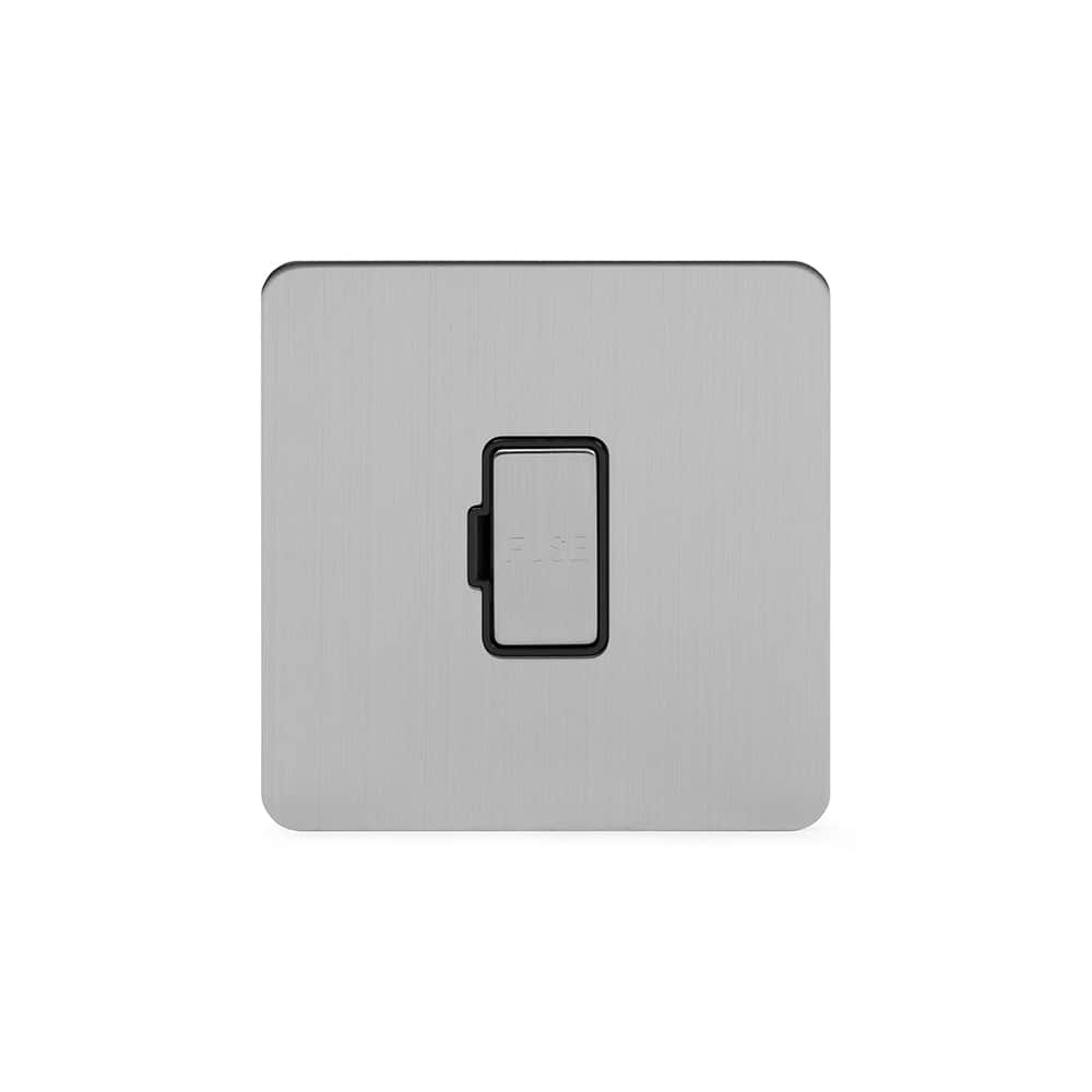 The Lombard Collection Brushed Chrome Flat Plate 13A Unswitched Fused Connection Unit (FCU) Blk Ins Screwless