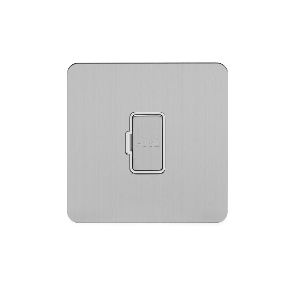 The Lombard Collection Brushed Chrome Flat Plate 13A Unswitched Fused Connection Unit (FCU) Wht Ins Screwless