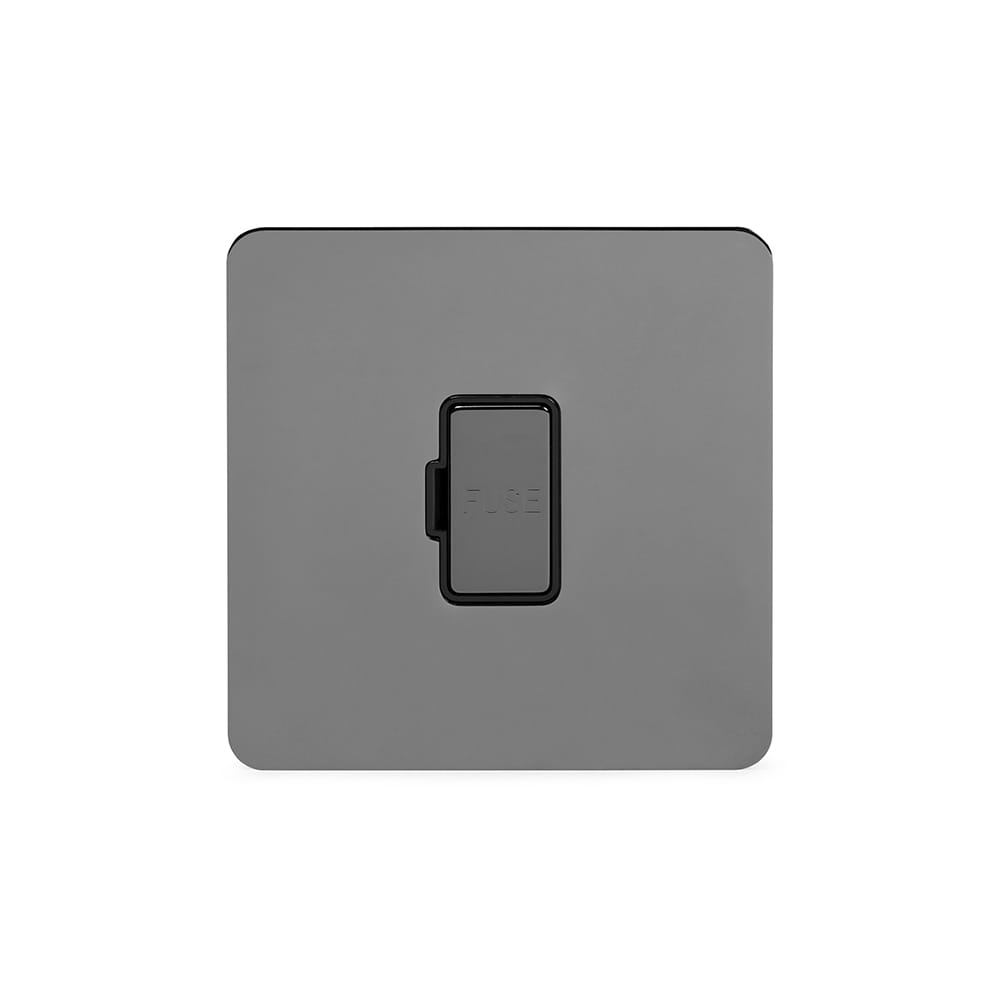 The Connaught Collection Black Nickel Flat Plate 13A Unswitched Fused Connection Unit (FCU) Blk Ins Screwless