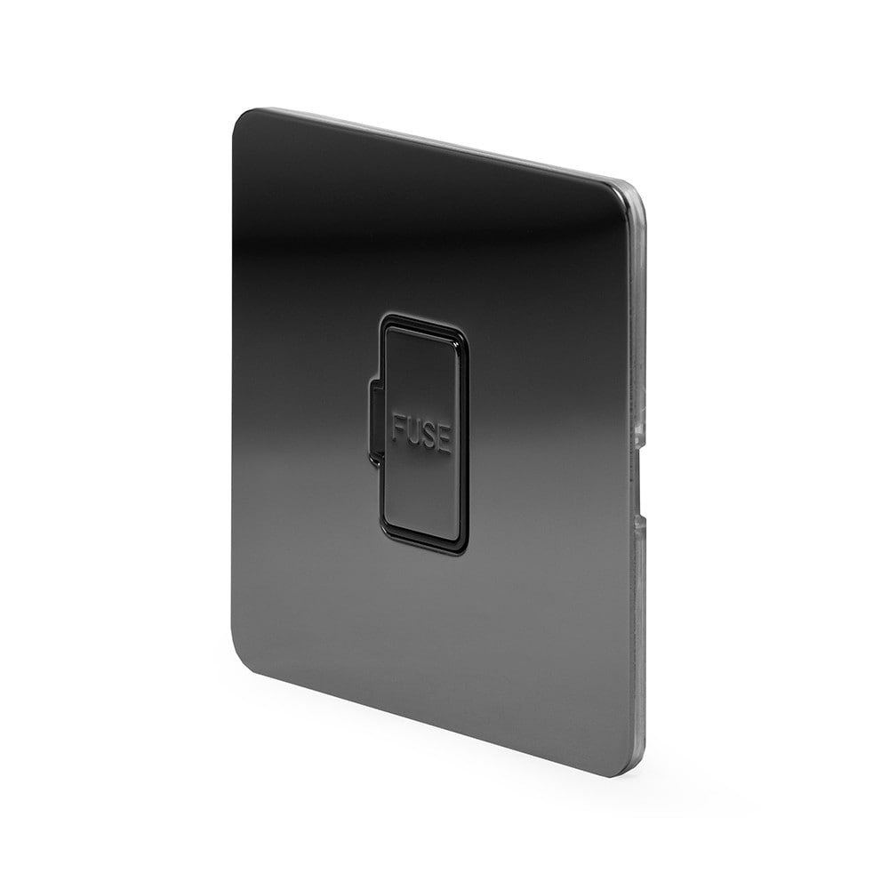 The Connaught Collection Black Nickel Flat Plate 13A Unswitched Fused Connection Unit (FCU) Blk Ins Screwless
