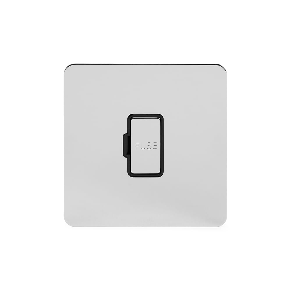 The Finsbury Collection Polished Chrome Flat Plate 13A Unswitched Fused Connection Unit (FCU) Blk Ins Screwless