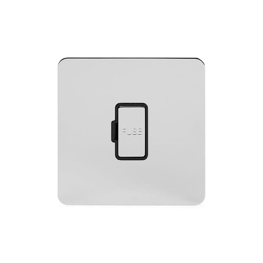 The Finsbury Collection Polished Chrome Flat Plate 13A Unswitched Fused Connection Unit (FCU) Blk Ins Screwless