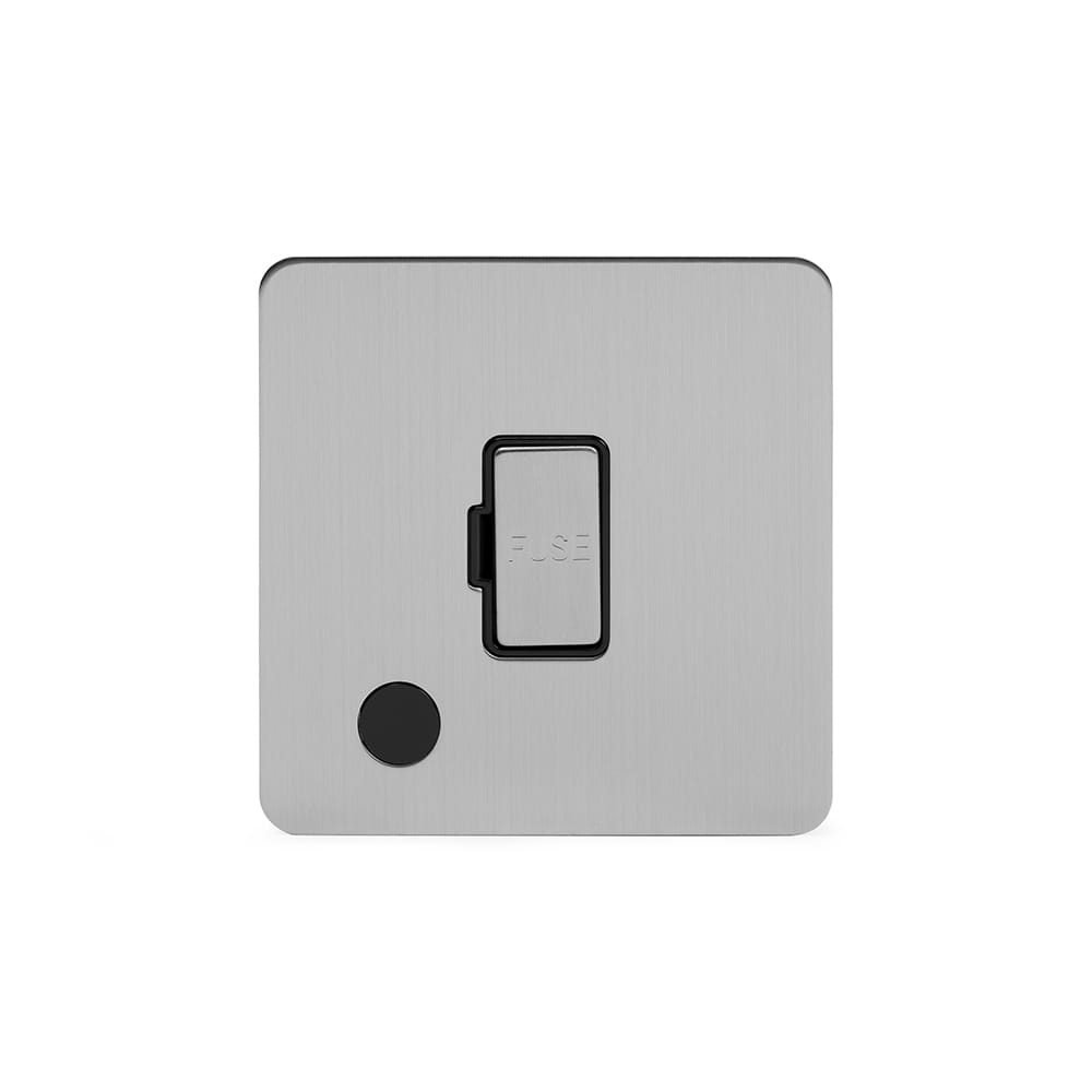 The Lombard Collection Brushed Chrome Flat Plate 13A Unswitched Fused Connection Unit (FCU) Flex Outlet Blk Ins Screwless