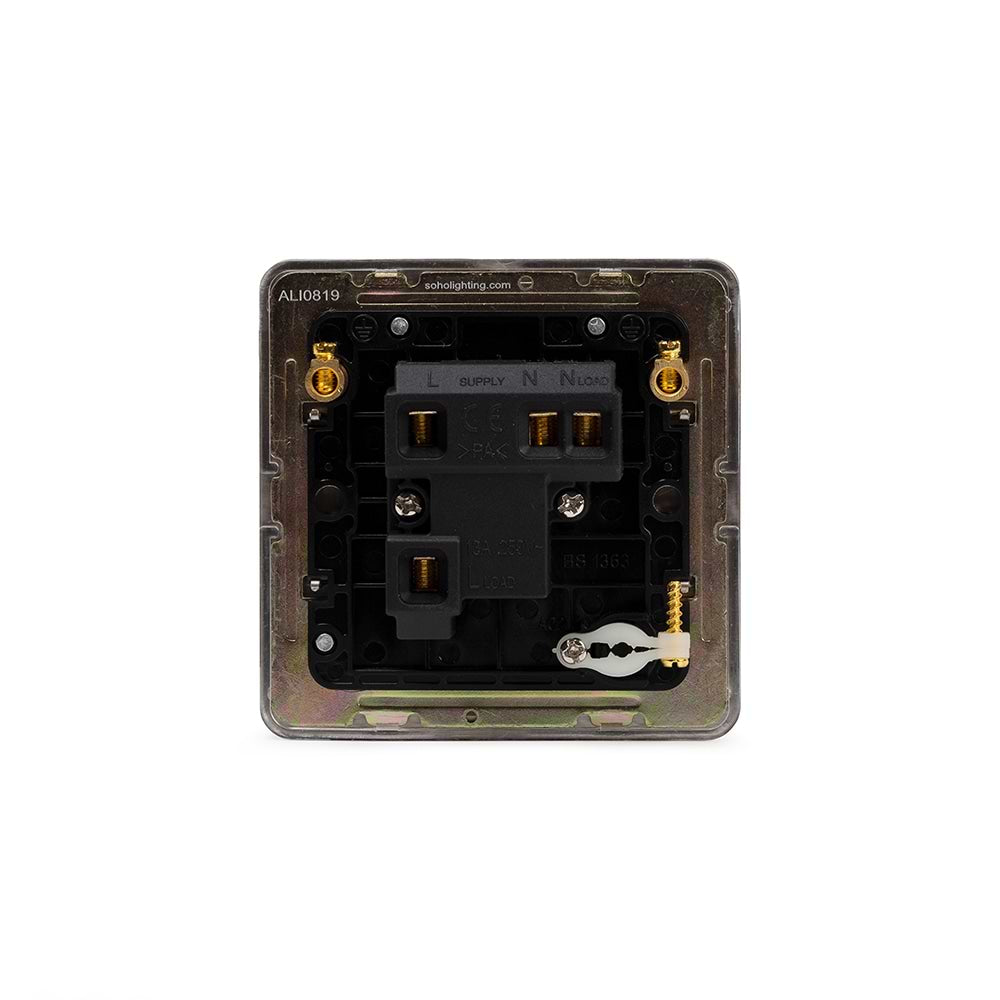 The Lombard Collection Brushed Chrome Flat Plate 13A Unswitched Fused Connection Unit (FCU) Flex Outlet Blk Ins Screwless