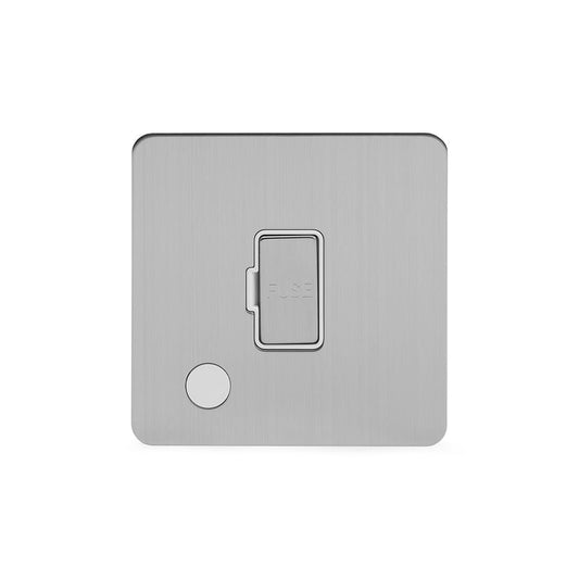 The Lombard Collection Brushed Chrome Flat Plate 13A Unswitched Fused Connection Unit (FCU) Flex Outlet Wht Ins Screwless