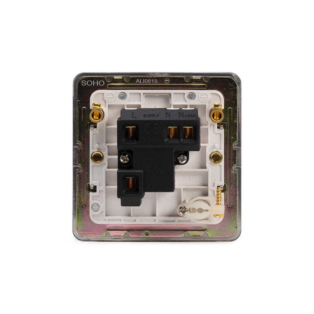 The Lombard Collection Brushed Chrome Flat Plate 13A Unswitched Fused Connection Unit (FCU) Flex Outlet Wht Ins Screwless