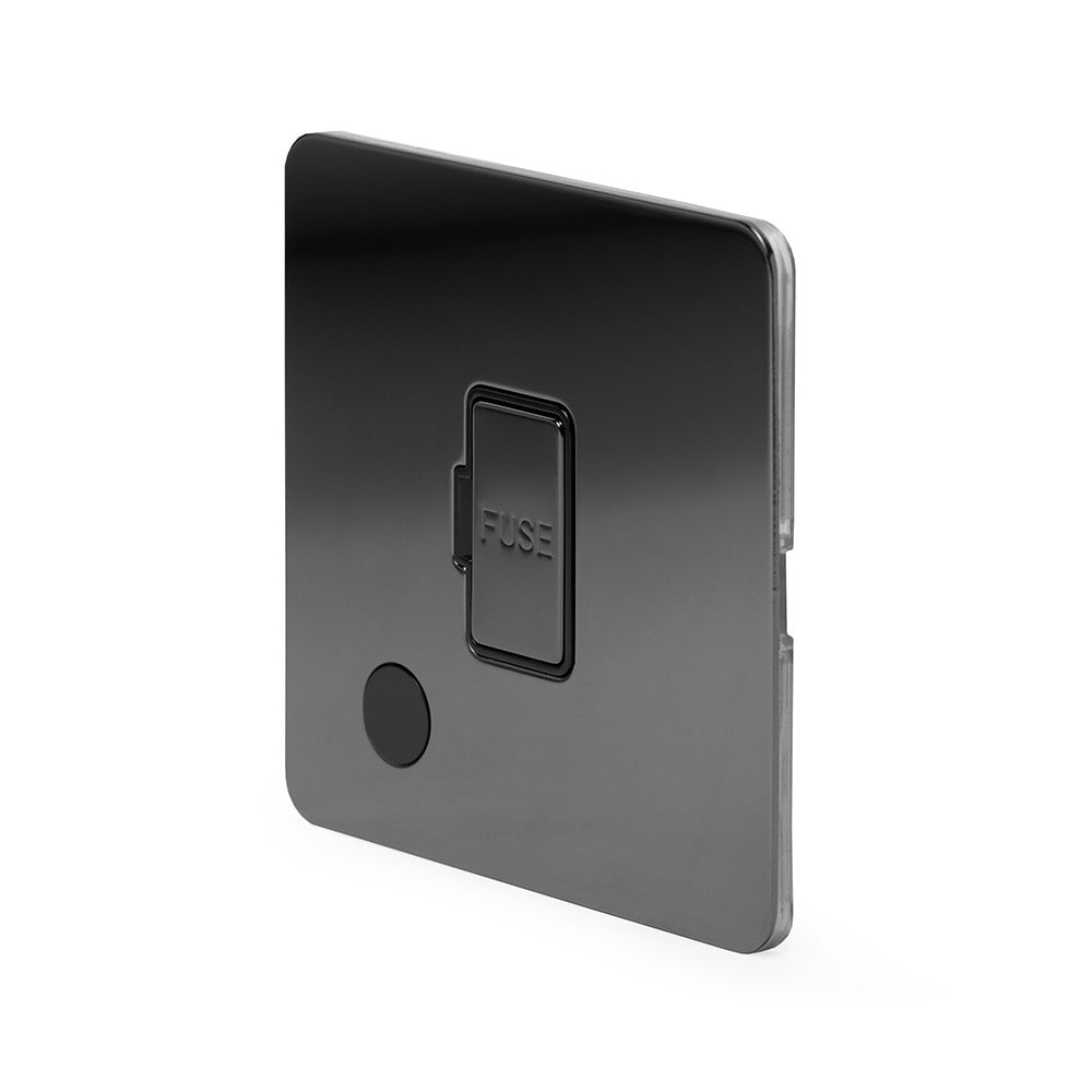 The Connaught Collection Black Nickel Flat Plate 13A Unswitched Fused Connection Unit (FCU) Flex Outlet Blk Ins Screwless