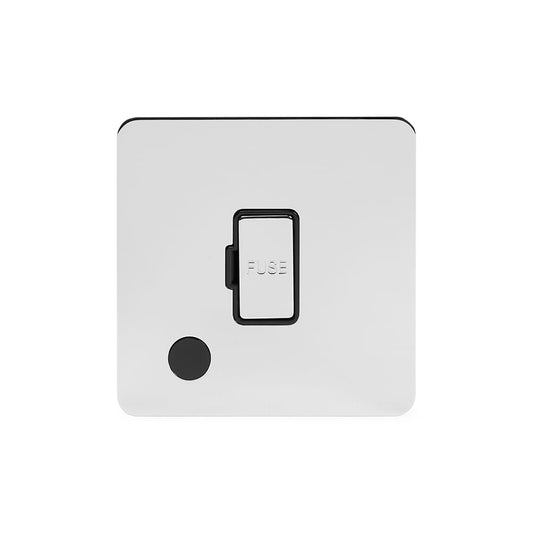 The Finsbury Collection Polished Chrome Flat Plate 13A Unswitched Fused Connection Unit (FCU) Flex Outlet Blk Ins Screwless