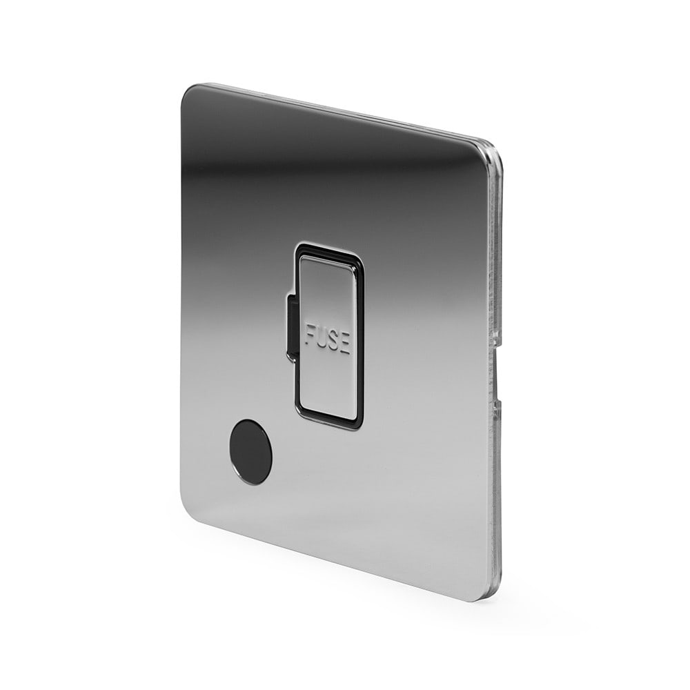 The Finsbury Collection Polished Chrome Flat Plate 13A Unswitched Fused Connection Unit (FCU) Flex Outlet Blk Ins Screwless