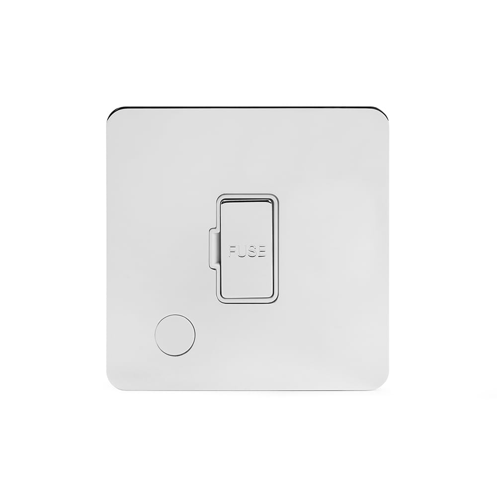The Finsbury Collection Polished Chrome Flat Plate 13A Unswitched Fused Connection Unit (FCU) Flex Outlet Wht Ins Screwless