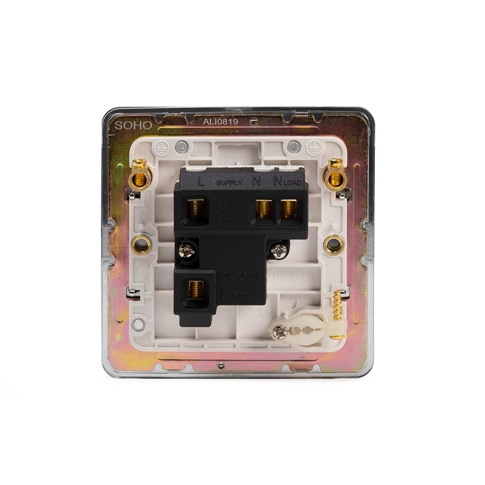 The Finsbury Collection Polished Chrome Flat Plate 13A Unswitched Fused Connection Unit (FCU) Flex Outlet Wht Ins Screwless