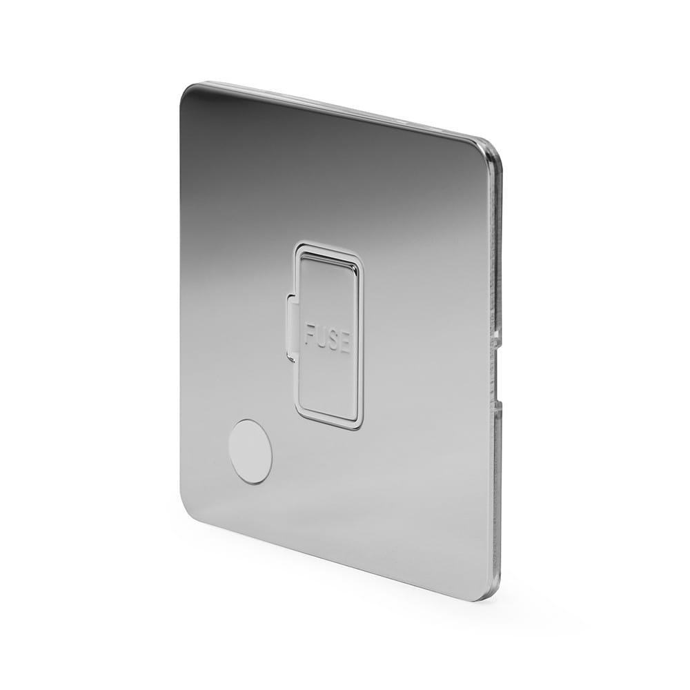 The Finsbury Collection Polished Chrome Flat Plate 13A Unswitched Fused Connection Unit (FCU) Flex Outlet Wht Ins Screwless