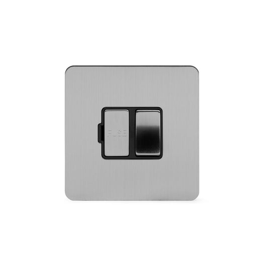The Lombard Collection Brushed Chrome Flat Plate 13A Switched Fused Connection Unit (FCU) Blk Ins Screwless