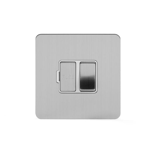 The Lombard Collection Brushed Chrome Flat Plate 13A Switched Fused Connection Unit (FCU) Wht Ins Screwless