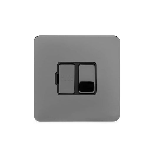 The Connaught Collection Black Nickel Flat Plate 13A Switched Fused Connection Unit (FCU) Blk Ins Screwless