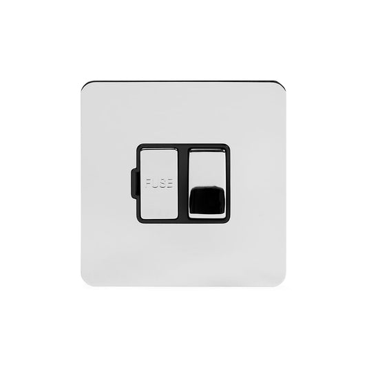 The Finsbury Collection Polished Chrome Flat Plate 13A Switched Fused Connection Unit (FCU) Blk Ins Screwless