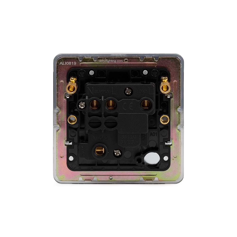 The Finsbury Collection Polished Chrome Flat Plate 13A Switched Fused Connection Unit (FCU) Blk Ins Screwless