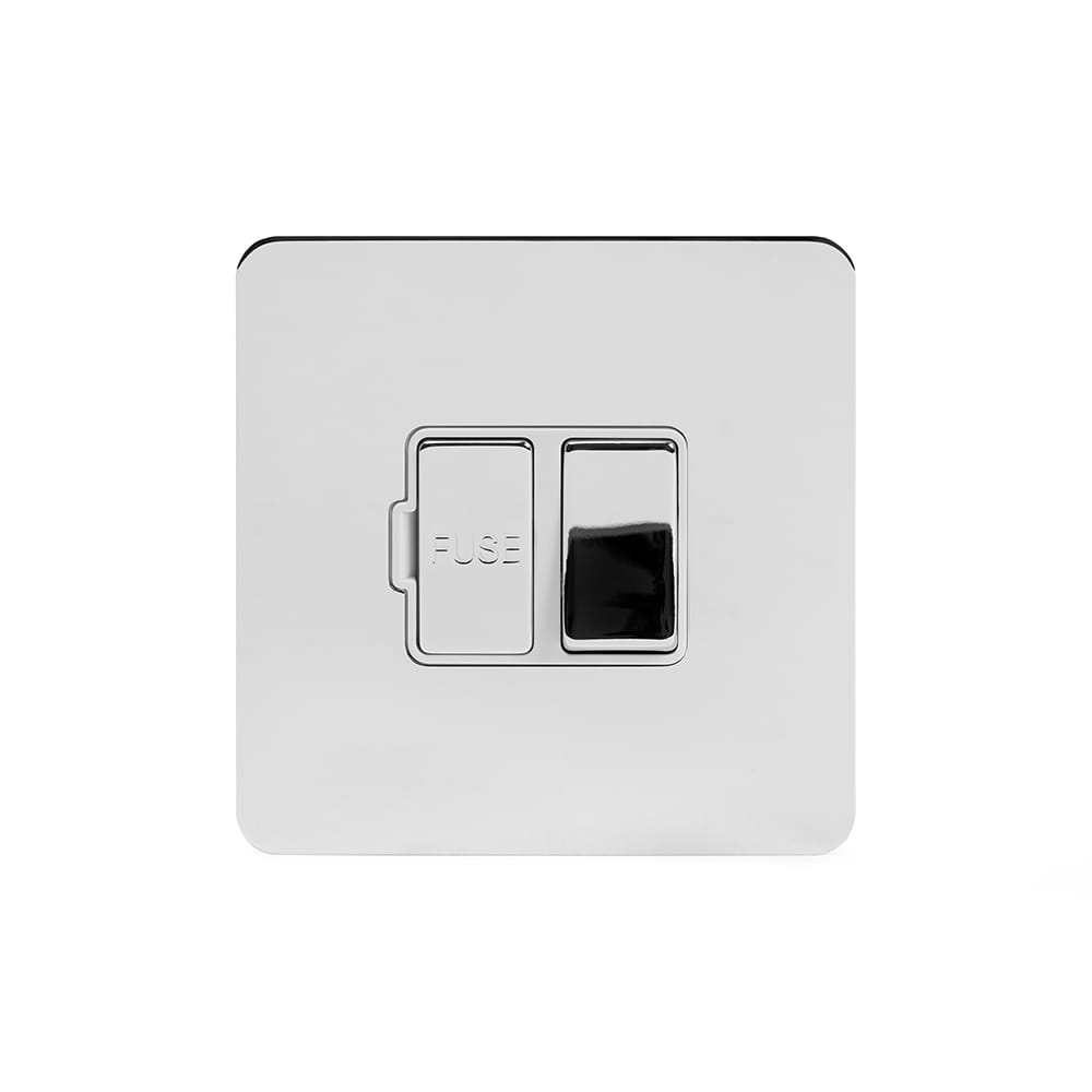 The Finsbury Collection Polished Chrome Flat Plate 13A Switched Fused Connection Unit (FCU) Wht Ins Screwless