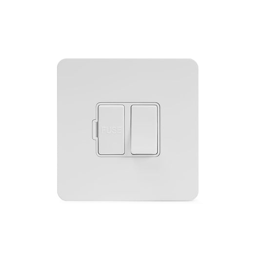 The Eldon Collection White Metal Flat Plate 13A Switched Fused Connection Unit (FCU) Wht Ins Screwless