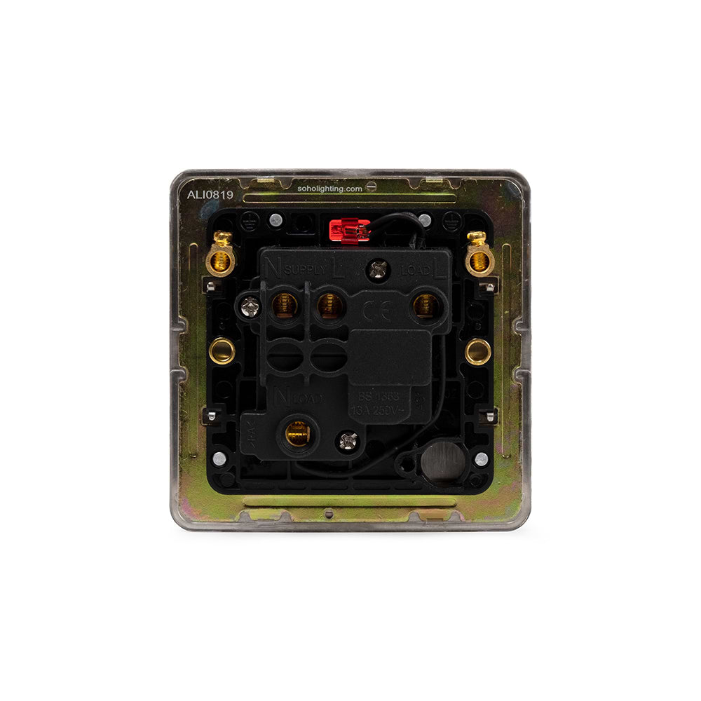 The Lombard Collection Brushed Chrome Flat Plate 13A Switched Fused Connection Unit (FCU) With Neon Blk Ins Screwless