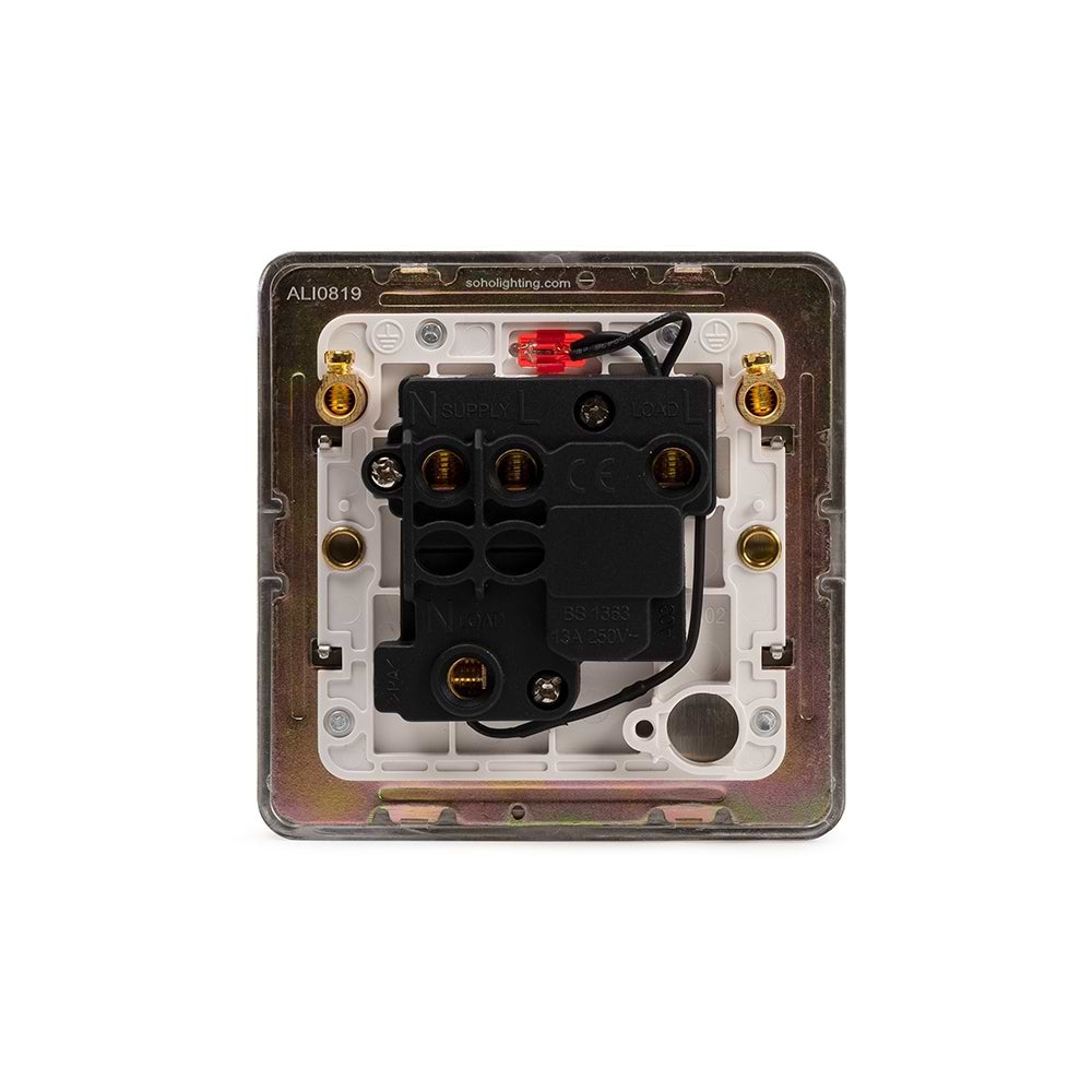The Lombard Collection Brushed Chrome Flat Plate 13A Switched Fused Connection Unit (FCU) With Neon Wht Ins Screwless
