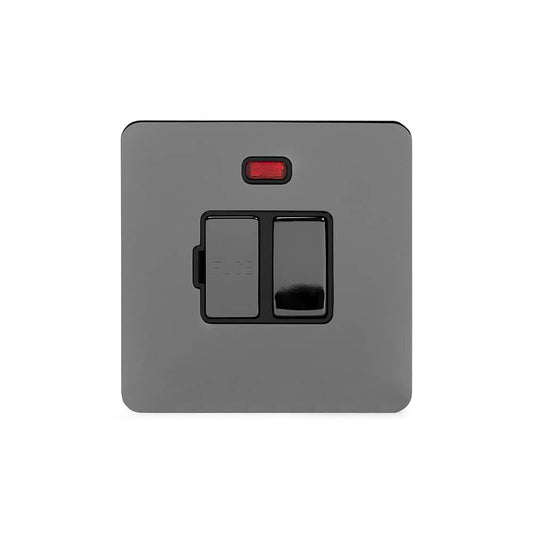 The Connaught Collection Black Nickel Flat Plate 13A Switched Fused Connection Unit (FCU) With Neon Blk Ins Screwless