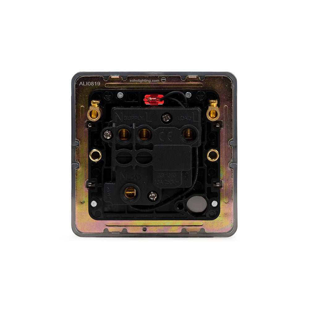 The Connaught Collection Black Nickel Flat Plate 13A Switched Fused Connection Unit (FCU) With Neon Blk Ins Screwless